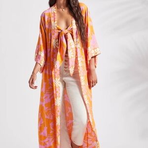 Vibrant Floral Kimono with Tie Front